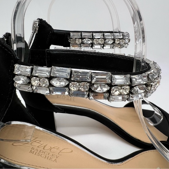 Jewel Badgley Mischka Katerina Black Heels Rhinestone Strap Sz 6 Elegant - Picture 4 of 14